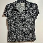 Chico's  Black and White Fitted Quarter Zip Polo Blouse (200) Photo 0