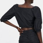 ZARA Short Puffy Sleeve Cropped Top Black Size Medium Photo 3