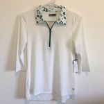 Lija 3/4 sleeves block polo leopard white tops SIze Small Green Photo 1