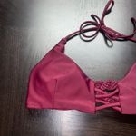 Burgundy Red Strappy Crochet Swim Bikini Bathing Suit Top Women's Size Large Photo 2