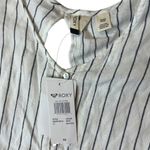 Roxy Shirt Women's XS White Stripe Short Sleeve Button Up Open Back Tie Beachy Photo 1