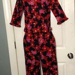 carole little Vintage  red & pink floral 2 piece set button up shirt pants size 4 Photo 0