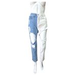 SheIn Half Blue Half White Distressed Ripped Jeans – Women’s Size XS Photo 1