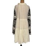 Free People  Embroidered Dress Long Sleeve Tiered Mini White Black Boho‎ NWOT Photo 4