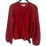 Madewell  Texture & Thread Crepe Wrap Top in Cherry Red Holiday Party Flirty M Photo 5