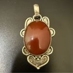 Vintage Handcrafted Silver Carnelian Cabochon Natural Stone Pendant 13.9g. Brown Photo 0