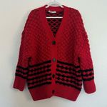 ZARA  Oversized Chunky Knit Cardigan Red Black Medium Photo 1