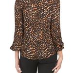 Nanette Lepore Butterfly Print Blouse Size Medium Long Sleeve Popover Nature Black Photo 5