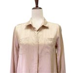 Garnet Hill 100% Silk Blouse Button Front Long Sleeve in Champagne Taupe Size 4 Photo 4