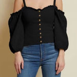 Nation Ltd  Black Smocked Cold Shoulder‎ Snap Top Size XS Photo 0