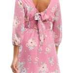As You Wish AS U WISH Junior’s Mauve Pink Floral 3/4 Sleeve Tie Back Surplice Mini Dress Photo 1