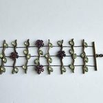 Vintage Wide Flower Vine Green & Purple Rhinestone brass tone metal bracelet Photo 11