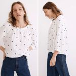 Madewell NEW‎  Embroidered Lightspun Wide-Neck Cuffed-Sleeve Top, XS Photo 2