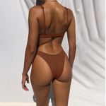 NWT Rust Deep V Neck Thong Halter Cheeky Bikini Photo 3