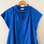 Avara Elaine Tiered Mini Dress Blue Ruffle Neck Poplin Cotton Bright Blue Sz XL Photo 3