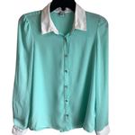 Forever 21  Mint & White Button Down Long Sleeve Collared Top Size S Photo 5