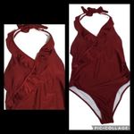 Cupshe  Maroon One Piece Swimsuit High Thigh Cut Ruffle Front Medium Photo 1