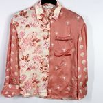 ZARA  satin floral and embroidered button down blouse size small Photo 1
