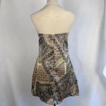 Strapless Paisley Print Halter Mini Dress Pearl Neckline Size Small Y2k Glam Brown Photo 3