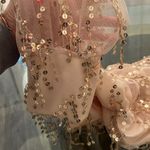 Women’s midi sequin evening gown dress size Medium cream gold sparkle Photo 11