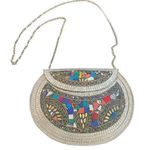 RAMLA L'Oriental Handmade Silver Multicolor Mosaic Metal Crossbody Clutch New Photo 0