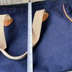 Bass Navy Blue Canvas Tote Bag with Beige Handles Photo 0