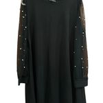 SheIn Women's Tunic Black Dress with Mesh Pearl embellishment Bishop Sleeve XXXL 3X Photo 5