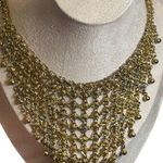 Egyptian style Vintage Gold Tone Bib Necklace With Intricate Chain Link Design & Photo 0