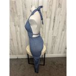 Main Strip Blue Halter Jumpsuit Women’s Size M – Plunge V Neck, Tie Back, Sexy O Photo 1