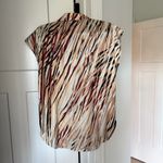 Lysse Lysee Monkee’s Short Sleeve Blouse Tunic Black Stripe Printed Top Ivory Brown Photo 3