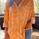 POL  Western Bandana Paisley Print Orange Ling Sleeve Button Down Oversized Shirt Photo 0