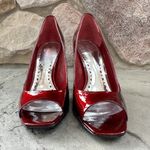 BCBGeneration BCBG Ariel Burgundy Patent Leather Peep Toe Pumps Photo 1