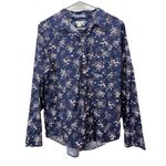 LL Bean Navy Blue Floral Wrinkle Free Pinpoint Oxford Long Sleeve Shirt Size XL Photo 2