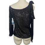 CeCe  Black Sequin One-Shoulder Bow Blouse – Size Small – NWT Photo 3