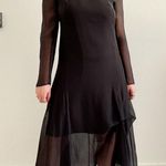 Akris 100% Mulberry Silk Sheer Long Sleeve Layered Midi Dress Black Size 10 Photo 7