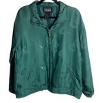 Vintage Abvien Size M Silk Bomber Jacket Green Metallic Gold Floral Full Zip 80s Size M Photo 0