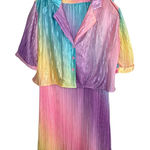 Dressed in Lala Rainbow Plisse Pleated Skirt Set Medium Rainbow Day Dream Yellow Photo 0