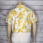 a.n.a NWT Size XL Pineapple Print Tie Hemline Linen Blend Button Down Crop Top Photo 3