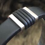 Unisex inlaid stone stainless steel silicone band Black Photo 9