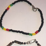 9” Ankle Bracelets Lot of 3 Black Red Yellow, Blue & Jasper Stone 925 Clasp Photo 3