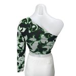 ZARA  Green Multicolor One Shoulder Ring Abstract Long Sleeve Crop Top Size S Photo 1