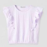 Pull & Bear NWT  Ruffled Top With Elastic Hem in Lilac Photo 2