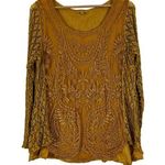 Belle France Mustard Yellow Embroidered Lace Long Sleeve Blouse Photo 0