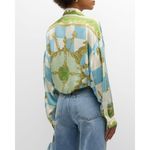 NWT ALEMAIS Checkmate Silk Satin Sandwashed Shirt Size 0 Long sleeve Photo 4