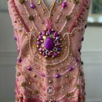 Sherry Haute Couture Halter Formal Gown Beaded Bling Blush Orchid $500 16 Tan Photo 3
