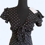 Love, Fire polka dot jumpsuit with ruffle sleeves and tie front Size Small NEW Black Photo 1