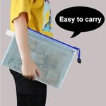 Set/3 Waterproof BLUE Document Zipper Travel Pouches, File Organizers, Clear Photo 9