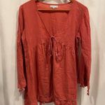 Cute peach 🍑 boho babydoll metallic thread tassel trim tunic top flare sleeve Orange Size M Photo 0