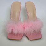 Pink Fluffy Feather PVC Stilletto Mule Heels Size 39 Photo 5