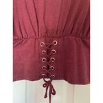 Skonhet Women Shirt Tie front corset crop Sz M burgundy Short Sleeve Top casual. Red Size M Photo 2